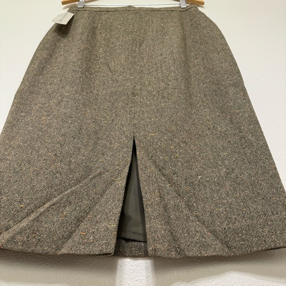 Vintage Evan Picone Wool Blend Green Brown Woven Tweed Midi Pencil Skirts, 12 - Picture 6 of 13